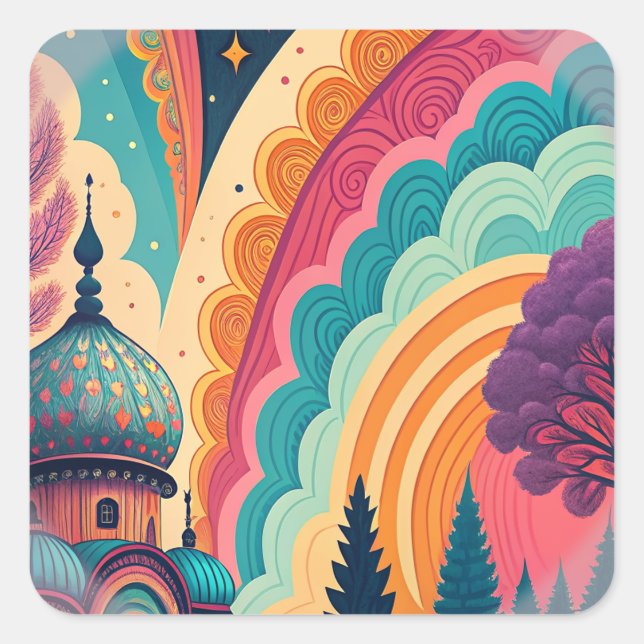 Vibrant Retro Dreamscape Sticker – Customisable (Front)