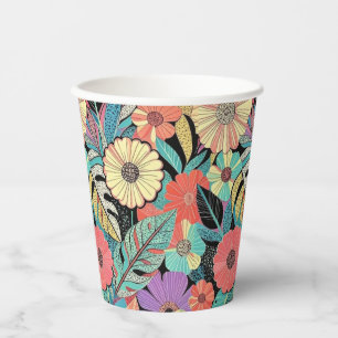 Vibrant Retro Floral Burst Paper Cups