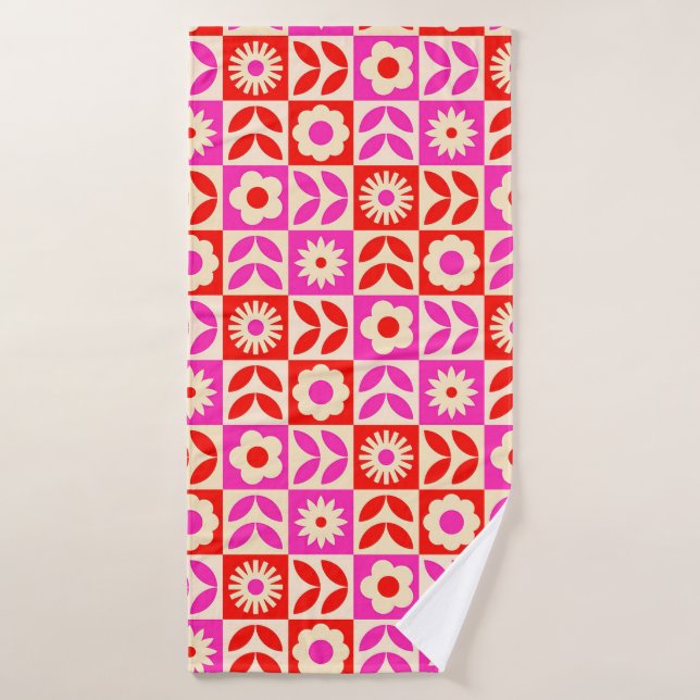 Vibrant Retro Floral Pattern Bath Towel (Bath Towel)