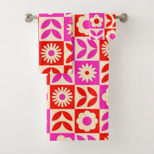 Vibrant Retro Floral Pattern Bath Towel Set