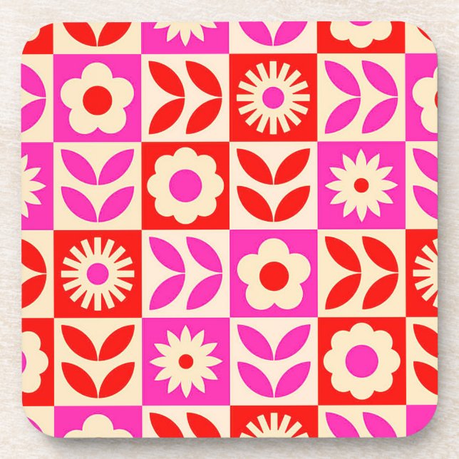 Vibrant Retro Floral Pattern Coaster (Front)