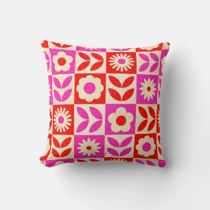 Vibrant Retro Floral Pattern Cushion