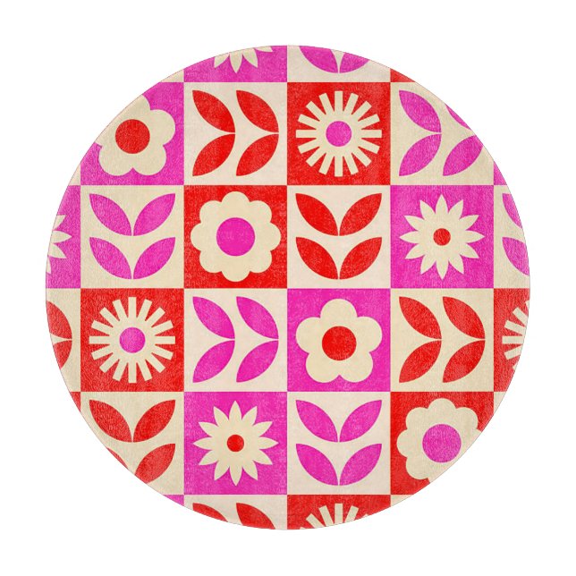 Vibrant Retro Floral Pattern Cutting Board (Front)