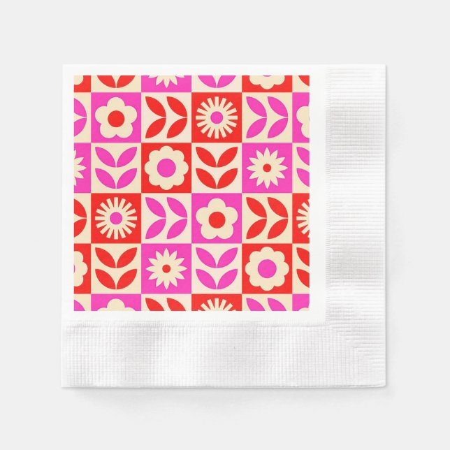 Vibrant Retro Floral Pattern Napkin (Front)