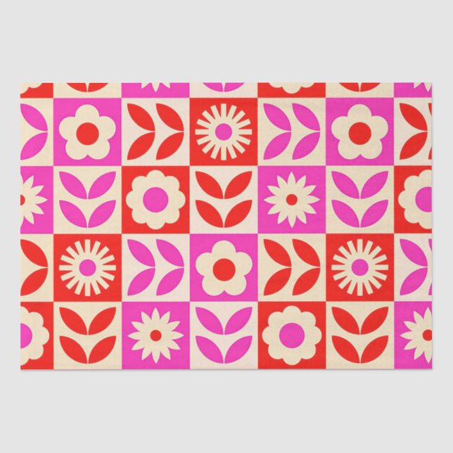 Vibrant Retro Floral Pattern Tissue Paper (Front)