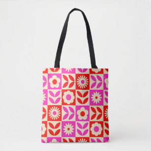 Vibrant Retro Floral Pattern Tote Bag