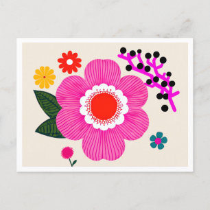 Vibrant Retro Flower – Bold Pink and Yellow Floral Postcard