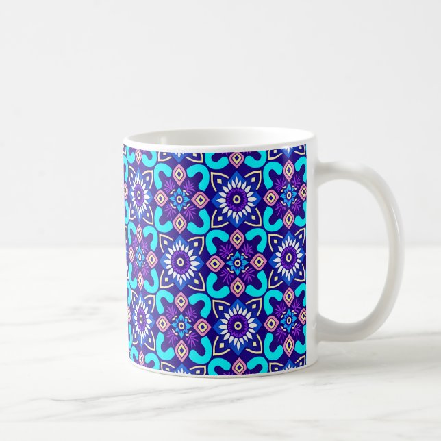 Vibrant Retro Geometric Floral Pattern Coffee Mug (Right)