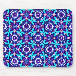 Vibrant Retro Geometric Floral Pattern Mouse Pad