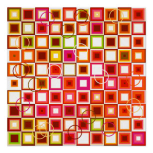 Vibrant Retro Geometric Square Pattern Poster