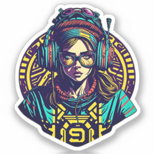 Vibrant Retro Groove: Cool Girl with Headphones