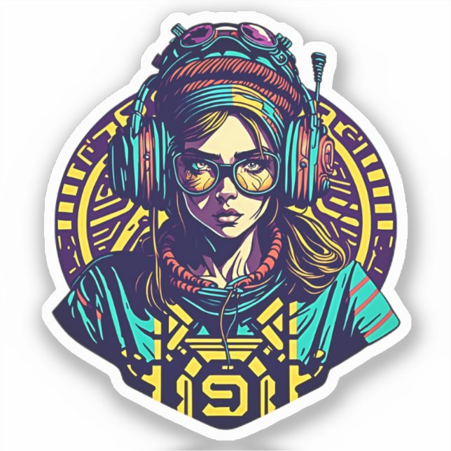 Vibrant Retro Groove: Cool Girl with Headphones (Front)