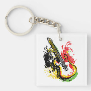 Vibrant Retro Groove: Electric Guitar Splash Key Ring
