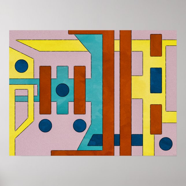 Vibrant Retro Industrial Geometric Abstract  Poster (Front)