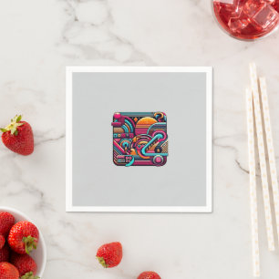 "Vibrant Retro Neon Geometric" Napkin