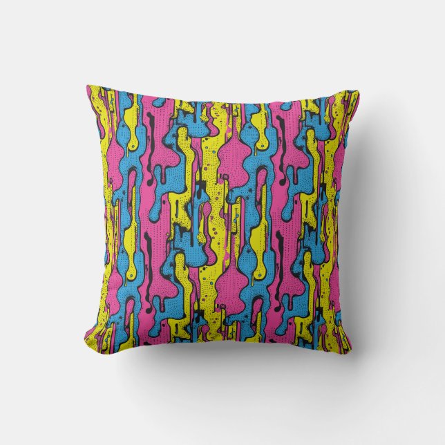 "Vibrant Retro Pop Art Drip Pattern  Cushion (Front)