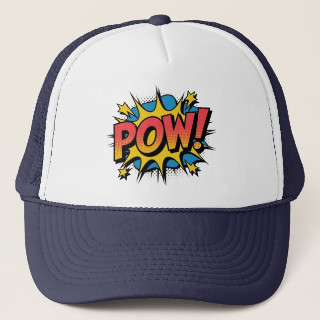 Vibrant Retro POW! Pop Art Comic Style Trucker Hat (Front)