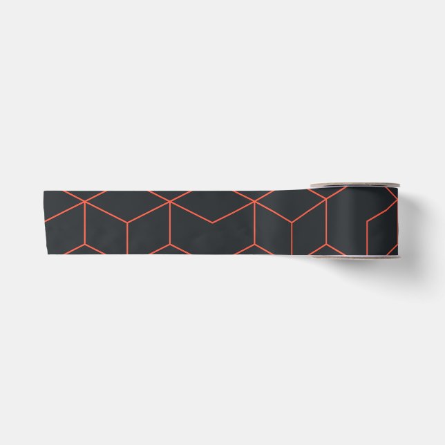 Vibrant, retro, simple, cool, trendy cube pattern satin ribbon (Front)