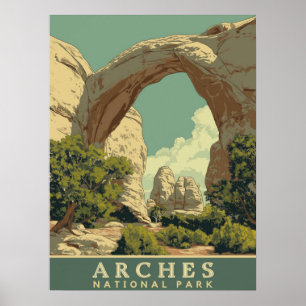 Vibrant Retro-Style Arches National Park  Poster
