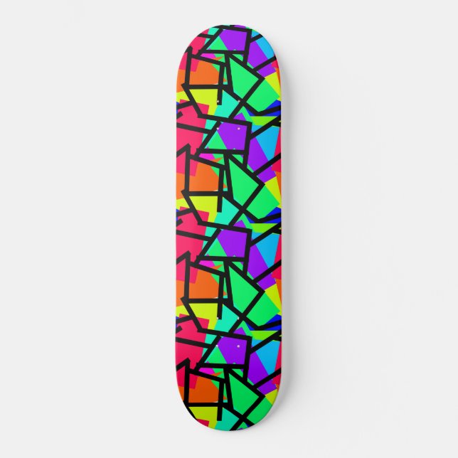 Vibrant Retro Style Geometric 80s Memphis Design Skateboard (Front)