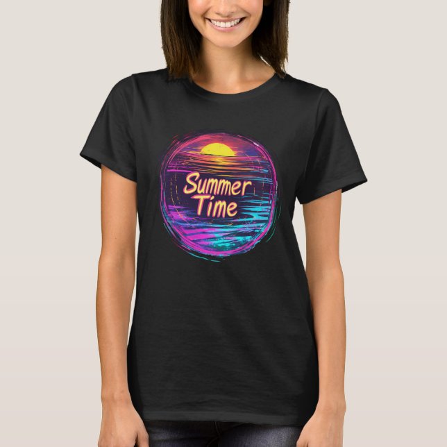 Vibrant Retro “Summer Time” Sunset T-Shirt (Front)