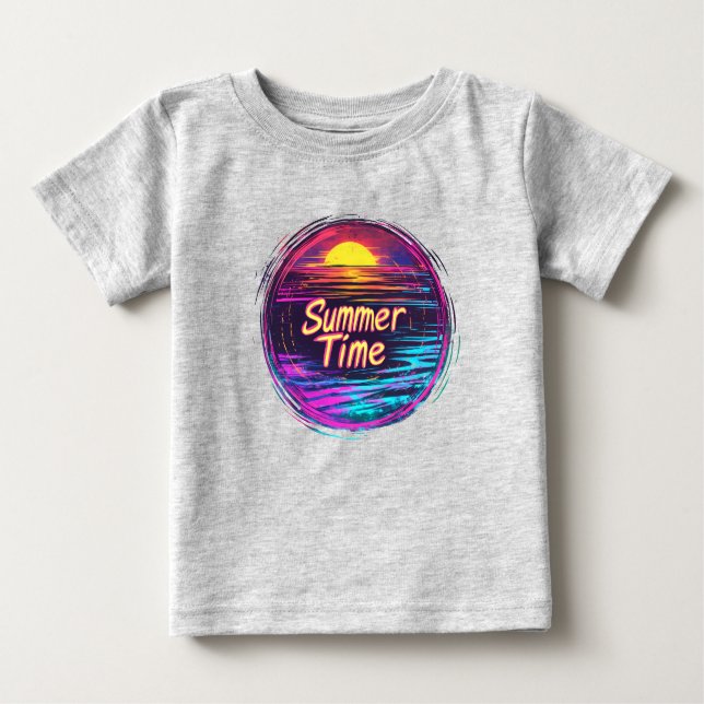 Vibrant Retro “Summer Time” Sunset T-Shirt (Front)