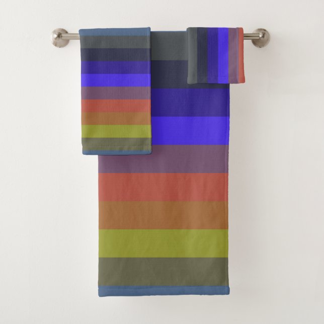 Vibrant Retro Sunset Stripes  Bath Towel Set (Insitu)