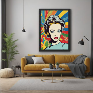 Vibrant Retro Woman Pop Art Portrait Poster
