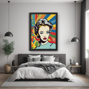 Vibrant Retro Woman Pop Art Portrait Poster
