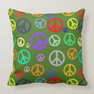 Vibrant Rich multi coloured Peace Symbol Pattern Cushion