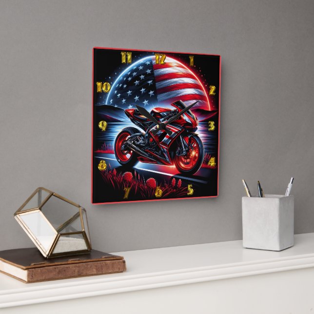 Vibrant ride beneath the night sky square wall clock (Office)