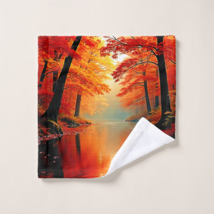 Vibrant River of Autumn Gold Design Bath Towel Set
