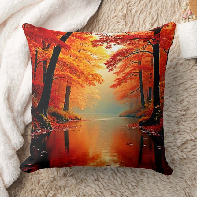 Vibrant River of Autumn Gold Design Cushion (Blanket)
