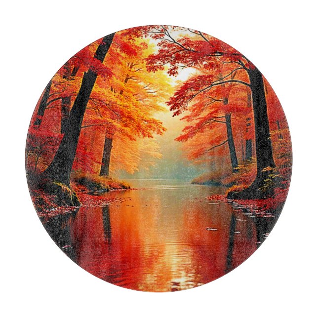 Vibrant River of Autumn Gold Design Cutting Board (Front)
