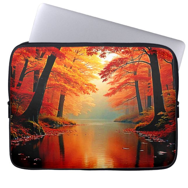 Vibrant River of Autumn Gold Design Laptop Sleeve (Front)