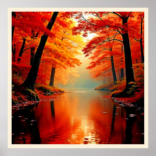 Vibrant River of Autumn Gold Design Poster
