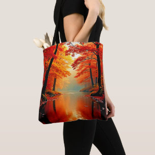 Vibrant River of Autumn Gold Design Tote Bag