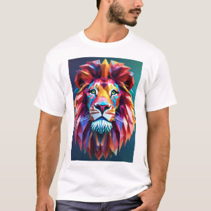 "Vibrant Roar: Colorful Lion Triangles Printed T-Shirt