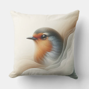 Vibrant Robin Bird Art Nature Illustration Cushion