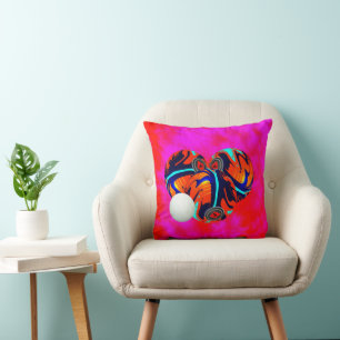 Vibrant Roll: Red and Aqua Lawn Bowls on Hot Pink Cushion