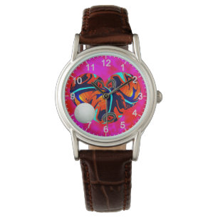 Vibrant Roll: Red and Aqua Lawn Bowls on Hot Pink Watch