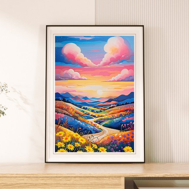 Vibrant Rolling Hills Sunflower Art Painting Poster (Creator Uploaded)