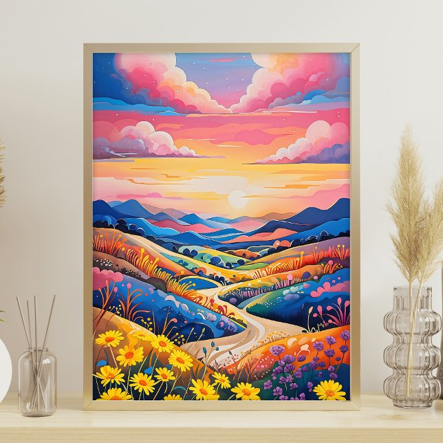 Vibrant Rolling Hills Sunflower Art Painting Poster (Creator Uploaded)