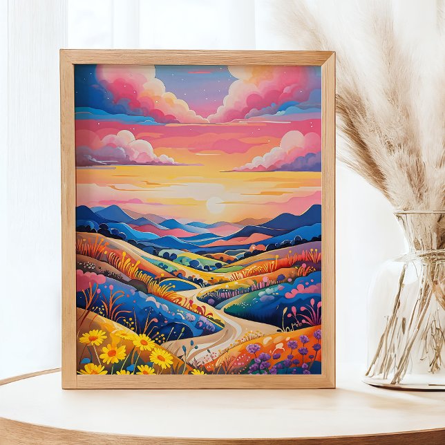 Vibrant Rolling Hills Sunflower Art Painting Poster (Creator Uploaded)