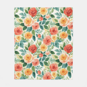 Vibrant Rose Bouquet Pattern for Floral Decor Fleece Blanket
