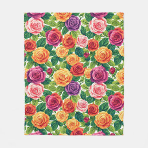 Vibrant Rose Bouquet Pattern for Floral Decor Fleece Blanket