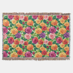 Vibrant Rose Bouquet Pattern for Floral Decor Throw Blanket