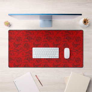 Vibrant Rose Flowers Seamless Pattern Floral Red Desk Mat