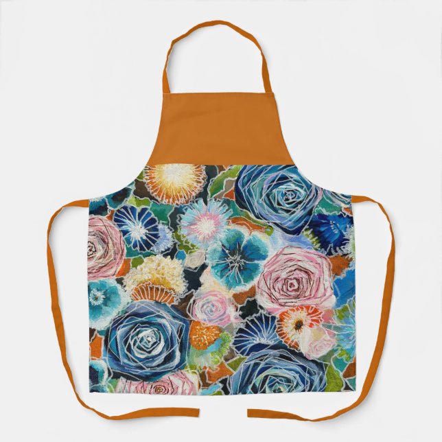Vibrant Rose Garden Bouquet Apron (Front)