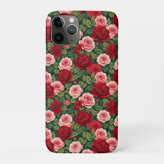 Vibrant Rose Pattern With Red And Pink Roses Case-Mate iPhone Case (Back)